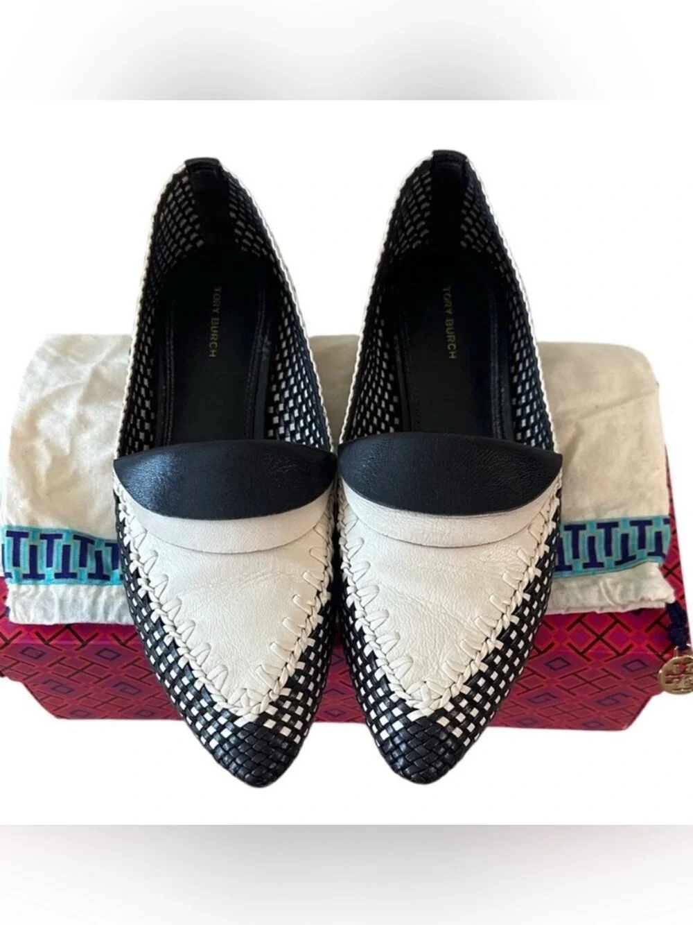 Tory Burch Envelope Bicolor Woven Loafers Coco‎ Cream 10